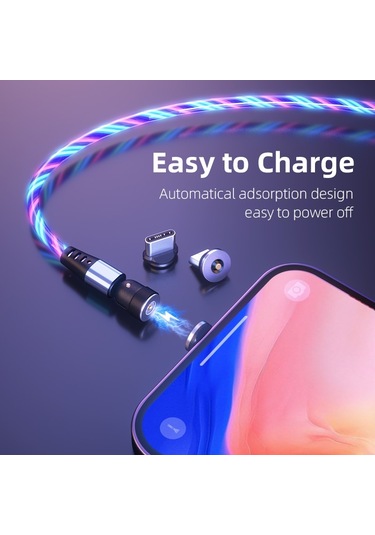 Szyupxın Manyetik Şarj Kablosu İphone Uyumlu 540 Döndür Akan Kızdırma Kablosu Aydınlatma Mikro Usb Kablosu Led Mıknatıs Şarj Cihazı C Tipi Kablo