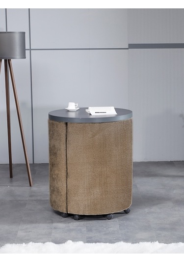 Marvel Tezgahlı Depolama Alanlı Tekerlekli Nubuk Kumaş Puf - Bench5