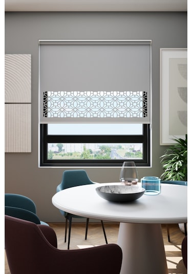 Lazer Kesim Mat Stor Perde, Lazer Kesimli Klasik Serisi, C-111005 Gri Renk Gri