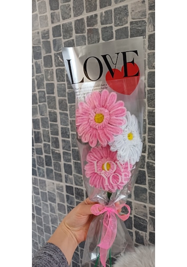 Solmayan Çiçek Gerbera - Özel Gün Çiçek- Yapaydır - Şönil Çiçek Beyaz - pembe