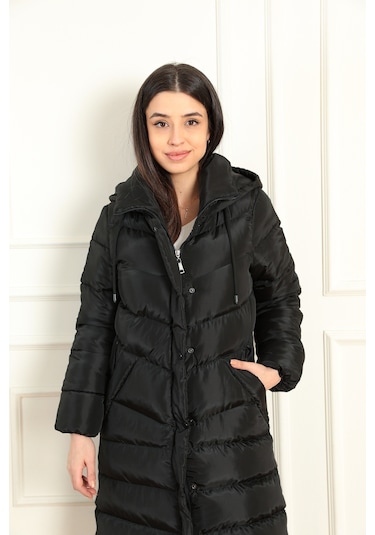 Modaplaza Kadın Çıtçıtlı Uzun Şişme Kaban 1781- K23mflx1781mntsiyah K23MFLX1781MNTSİYAH Siyah