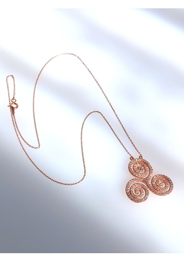 925 Ayar Gümüş Triskele Üçlü Sarmal Gold Işıltılı Tasarım Kadın Kolye Doğum Günü Hediye Gold - Gümüş