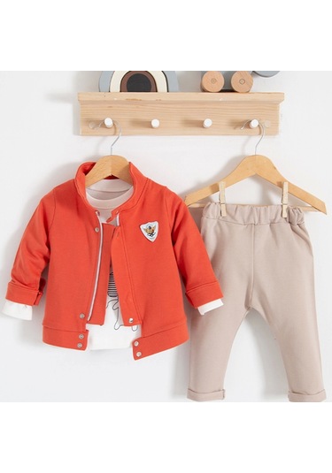 3-18 Ay We Are Ceketli 3'lü Erkek Bebek Takımı Kiremit Kiremit