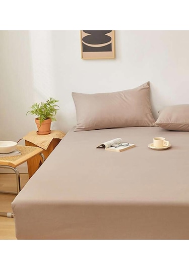 Totem Ranforce Yastık Kılıflı Lastikli Çarşaf Takımı 180 X 200 Battal Boy Bej