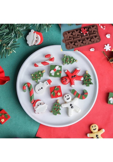 12 Göz Gingerbread Man ve Baston Şeker Silikon Çikolata Kalıbı