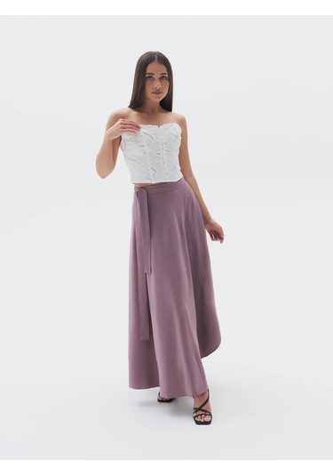 Kvarts47 Yazlık Esnek Oluklu Tozlu Gül Koyu Renkli Maxi Etek 164968986 Beyaz