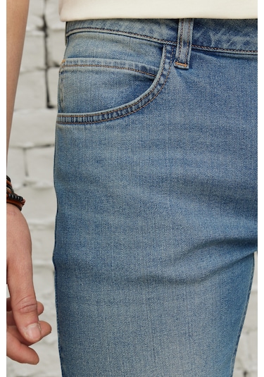 AC&Co / Altınyıldız Classics Ekstra Slim Fit Dar Kesim Pamuklu Riss Erkek Jean Kot Pantolon - Petrol Mavisi