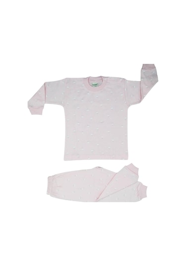 Kız / Erkek Bebek Çocuk Pamuklu Önden Çıtçıtlı Bulutlu Pijama Takım-12495-pembe Pembe