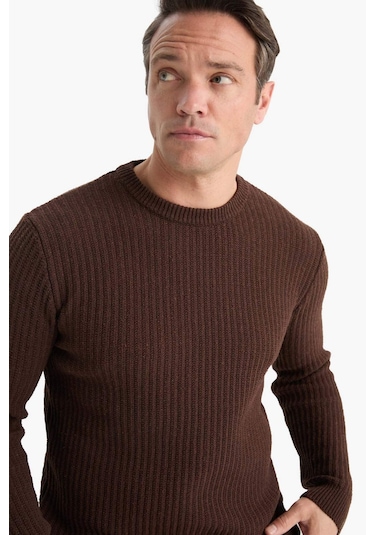 Defacto Standart Fit Bisiklet Yaka Triko Kazak E0811ax25wnbn497 Kahve