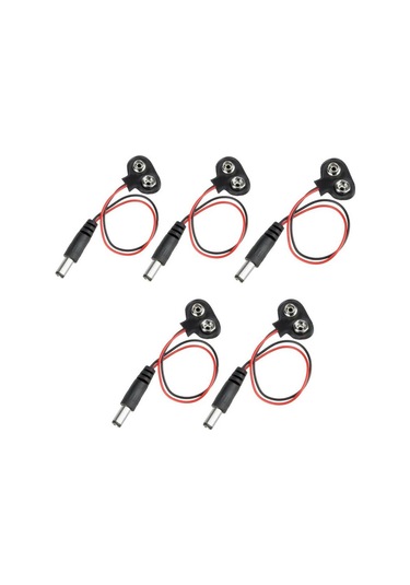 Koodmax - 5 Adet - 9v Pil Başlığı 9 Volt Pil Yuvası Pil Yatağı Jaklı - T Model - Arduino Uyumlu