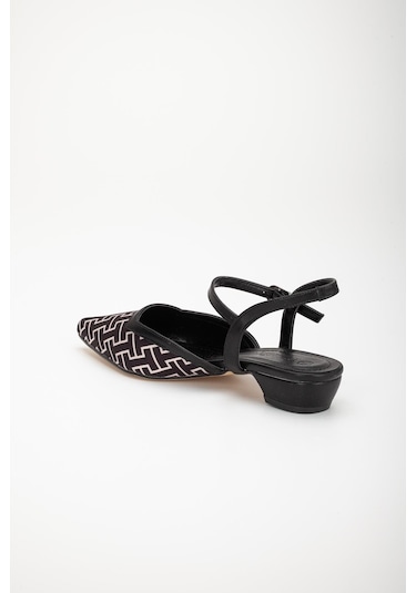 Baskılı Cilt Arka Açık Siyah Kadın Kısa Topuklu Ayakkbı-2695-sıyah Siyah