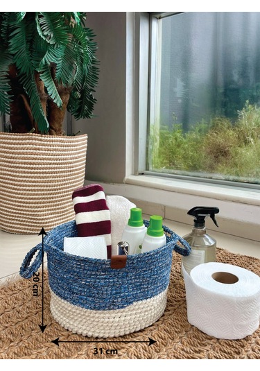 Kulplu Düzenleyici Sepet Leke Tutmaz Beyaz-mavi 31x20 Cm Beyaz - Mavi