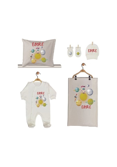 Pia Baby Gl 1922-02 İsme Özel Beşli Tulum Set Krem