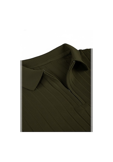 Deepsea Erkek Haki Slim Fit Polo Yaka Triko Kazak - Yumuşak Dokulu Esnek Ve Şık Görünüm 2605305 Haki