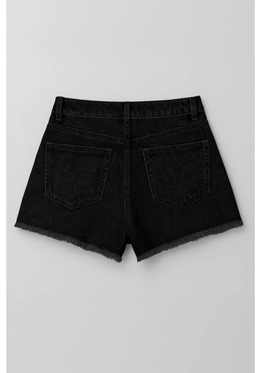 Kadın Yüksek Bel Kemerli Jean Şort Etek Siyah