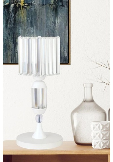 İstanbul Avize Kristal Taşlı Beyaz Kasalı K-15 Beyaz Taş Kafalı Abajur