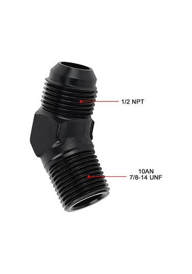 Tenfowee 1/2" Npt 45 Derece Alüminyum Boru Bağlantı Adaptörü - Siyah Renk