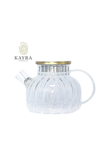 Çelik Kapaklı Borosilikat Dilimli Model Süzgeçli Cam Demlik Bitki Çayları 1000 Ml Royaleks-cm-2001 Renkli