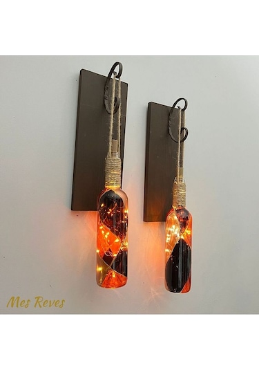 Led Işıklı Ceviz Renkli Vitray Cam Salon Bar Bahçe Dekoru Şarap Ş Çok Renkli