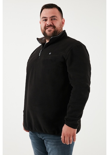 Buratti  Regular Fit Anti-Pilling Büyük Beden Dik Yaka Kışlık Şardonlu Erkek Polar 5906001B Siyah