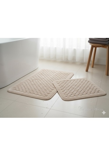 Banyo Paspası 2'li Set Dama Pudra Çok Renkli