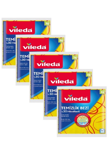 Vileda 30% Extra Mikrofiberli Temizlik Bezi 3 Lü X 5 Paket Sarı