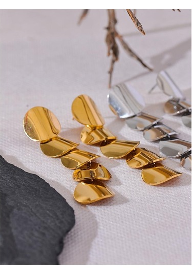 Gümüş Eetit Paslanmaz Çelik Şık Metal Yuvarlak Uzun Asılı Damla Küpe Kadınlar İçin Basit Çekici Kulak Takı Su Geçirmez Gümüş