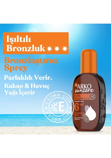 Arko Suncare Yüksek Korumalı Vücut Güneş Spreyi SPF30+ 200 ML + Bronzlaştırıcı Güneş Yağı SPF6 220 ML + Çanta