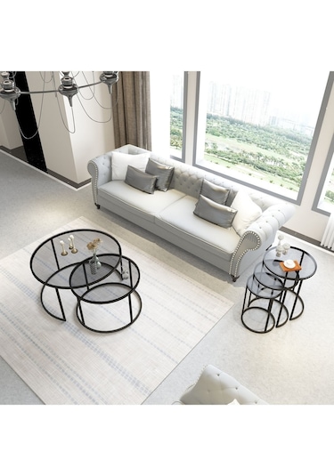 Dekopratik Tokyo İkili Orta Sehpa 60 CM & Alya Üçlü Zigon Sehpa Takımı Metal Füme Camlı Dekopratik Tokyo İkili Orta Sehpa 60 CM & Alya Üçlü Zigon Sehpa Takımı Metal Füme Camlı