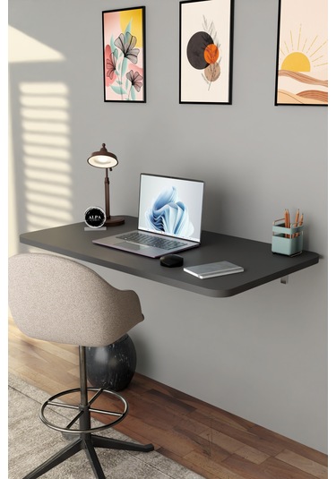 Katlanabilir Duvara Monte Masa - 50x90 Cm Ofis, Ev Çalışma Masası Antrasit