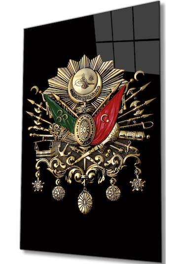Osmanlı Arması Tuğrası Cam Tablo, Ev Ve Ofis Duvar Dekoru, Hediyelik Büyük Temperli Cam Tablo
