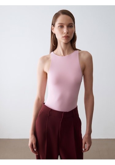 Dilvin 32836 Halter Yaka Bodysuit-toz Pembe