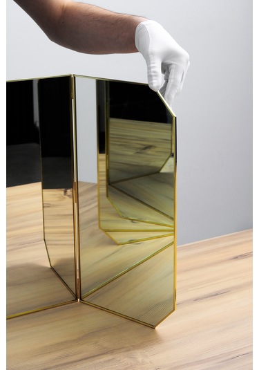 Makyaj Aynası Masaüstü Büyük Pirinç Gold 100x45cm Gold