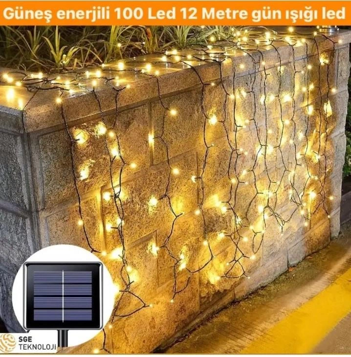 Mighty Güneş Enerjili 100 Led 12 Metre Sarı Renk Bahçe Aydınlatması Led Işık