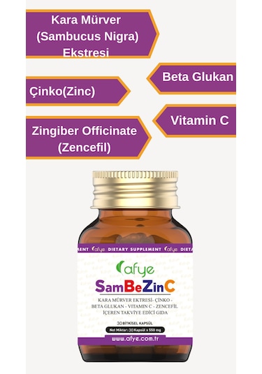 Afye Sambezinc Karamürver-Çinko-Beta Glukan 30 Bitkisel Kapsül