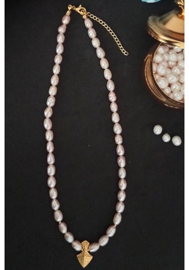 24k Altın Kaplama Gerçek Somon İnci Mızrak Detaylı Dorikalı Tasar Çok Renkli