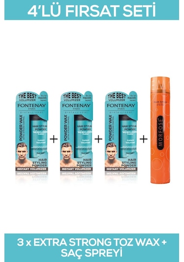 Fontenay Saç Şekillendirici Pudra Toz Wax Matt Effect Mavi 20gr X3 + 400ml Saç Sprey 4'Lü Set