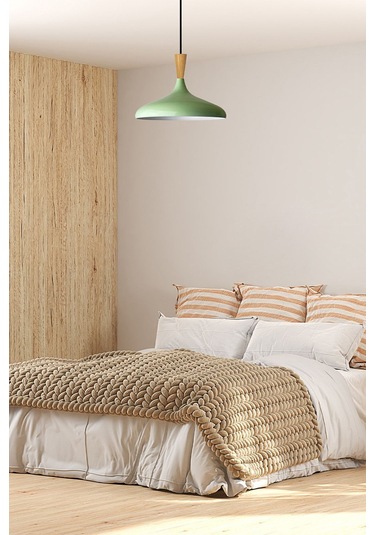 Champion Mint Ahşap Huni Tekli Avize Sarkıt Salon Mutfak Cafe Butik Lamba Aydınlatma Avizeler Mint Yeşili