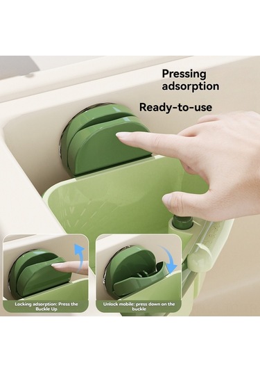 Skycity Mutfak Lavabo Köşesi Suda Filtre Sepeti - Basarak Açılabilir Kapağı, İki Katlı Ayrıştırıcı, Vakum Süngerli Montaj, Yeşil Yeşil