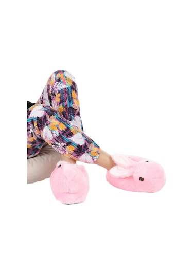 Peluş Tavşan Figürlü Kaymaz Ve Ses Yapmaz Ev Panduf Pembe-pembe Pembe