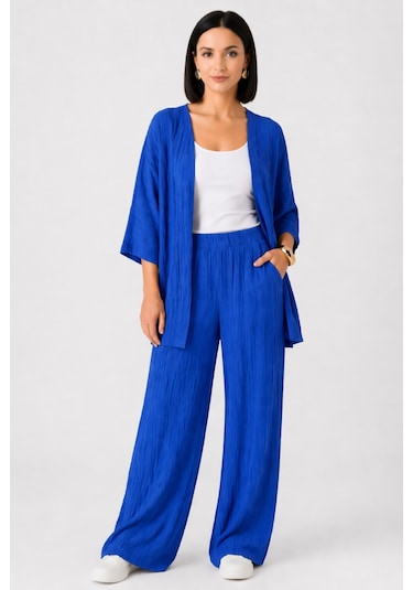 Trend Alisse Bol Paça Palazzo Kimono Kadın Alt Üst Takım Mavi