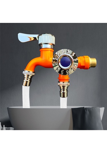 Xurunkeji 1/2 İnç Evrensel Arayüz Musluğu Çift Çıkışlı Çift Kontrol Su Musluğu Ev Banyo Hortumu Sulama Bağlantısı Mavi Mavi