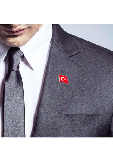 Türk Bayraklı Şık Yaka Rozeti 5'li Altın