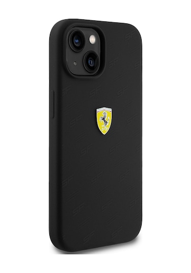 İphone Uyumlu 15 Kılıf Ferrari Lisanslı Metal Logolu Sf Yazılı Kapak Siyah