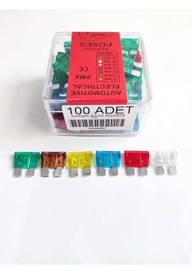 Replax Karışık 7,5 10 15 20 25 30 Amper Yassı Bıçak Sigorta 100 Adet