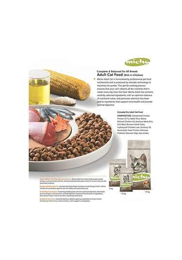 Micho Adult Cat Tavuklu Hamsi Ve Pirinç Eşliğinde Yetişkin Kedi Maması