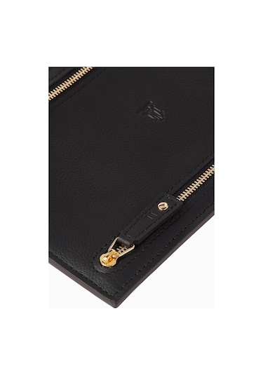 Montroi Grained Leather Currency Wallet Çift Taraflı Deri Unisex Cüzdan Siyah