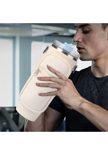 Beyaz Telefon Cepli Su Şişesi Taşıma Çantası - Açık Havada Seyahat Ve Spor İçin Ayarlanabilir Omuz Askısı