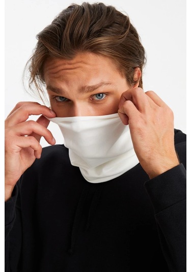 Erkek 4 Fonksiyonlu Koruyucu Pamuklu, Esnek, Terletmez, Bandana, Boyunluk, Maske - Tek Ebat / Beyaz Beyaz