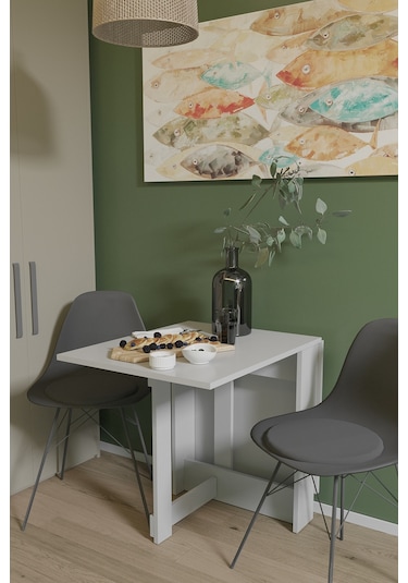 Roma Pratik Katlanır Masa Mutfak Masası Yemek Masası beyaz